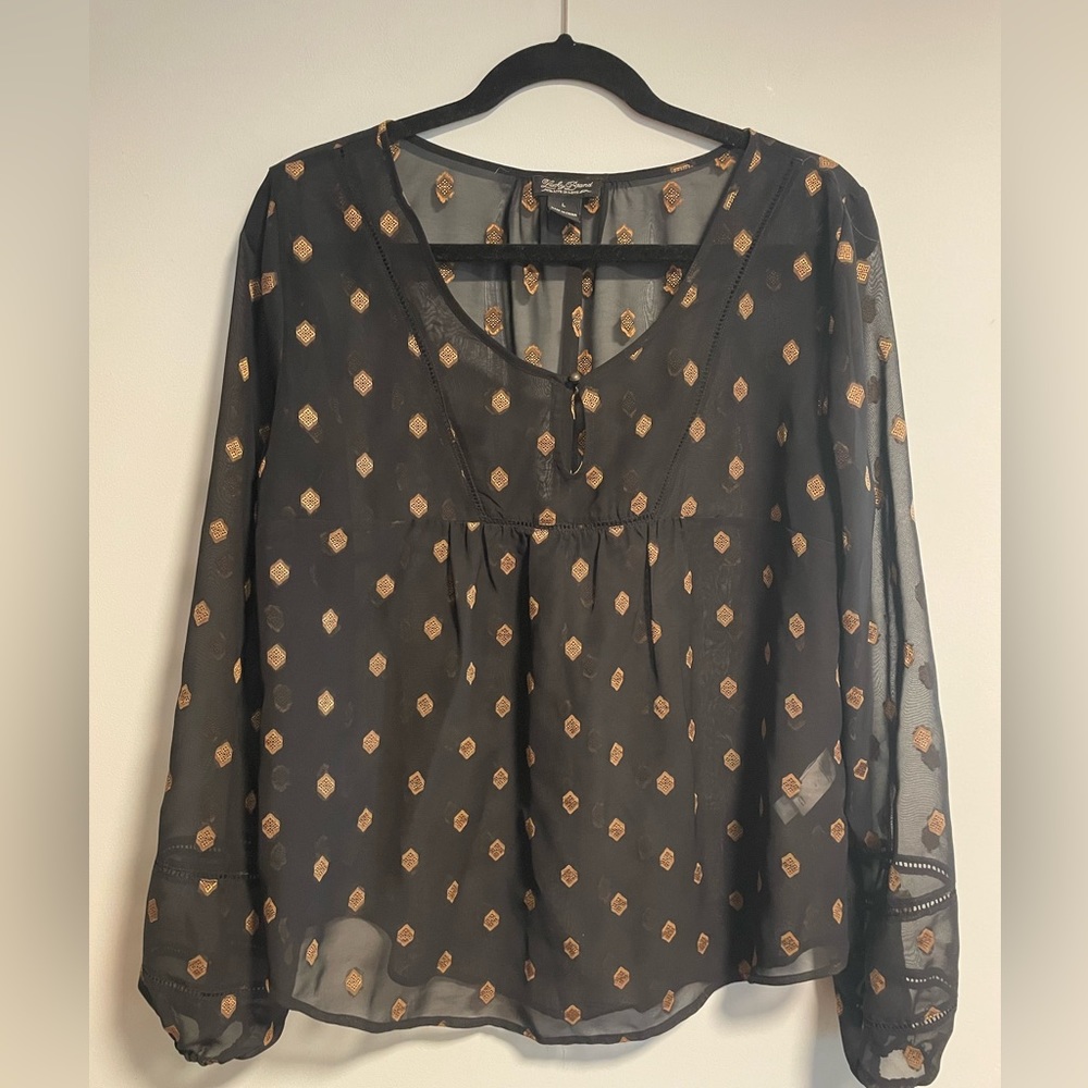 Lucky Brand lightweight black and gold blouse, size L